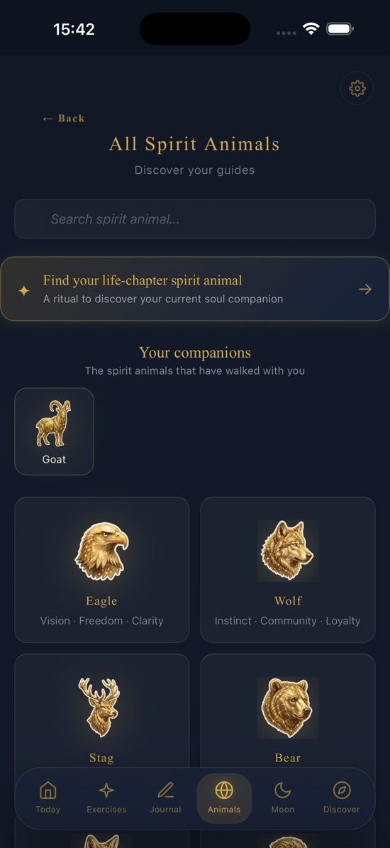 Overview of all spirit animals with your personal collection of companions you have already met